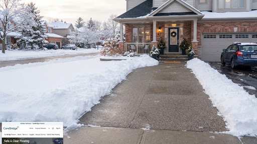 A safely cleared driveway and walkway after fresh snowfall.